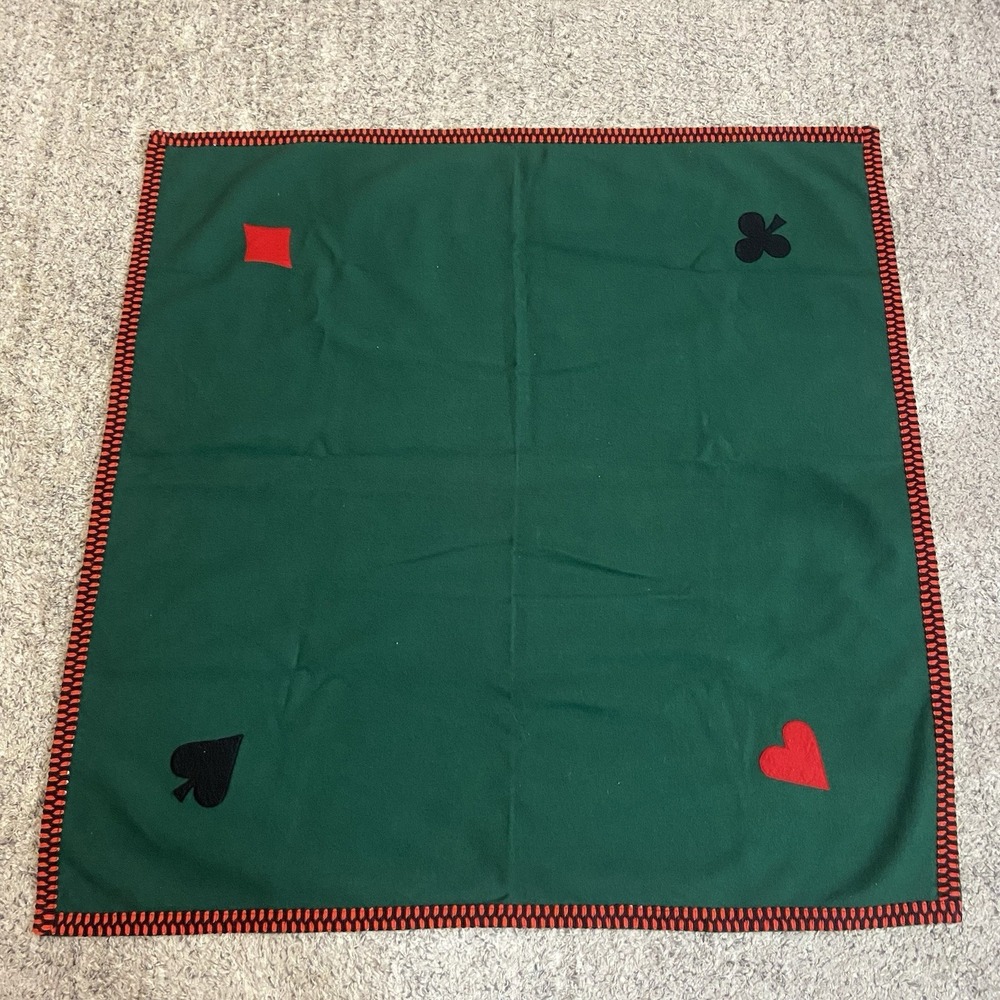 Vintage Playing Cards/Poker/Bridge Card Table Cover Tablecloth-Green Wool 34x34